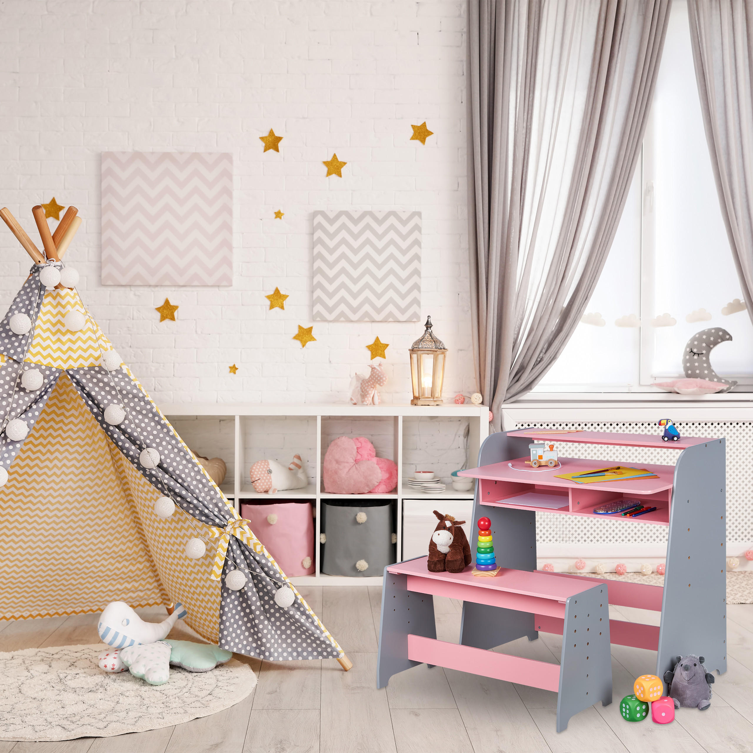 2-TLG.KINDERTISCH - Multicolor, Holzwerkstoff (90/88/48cm) - Relaxdays
