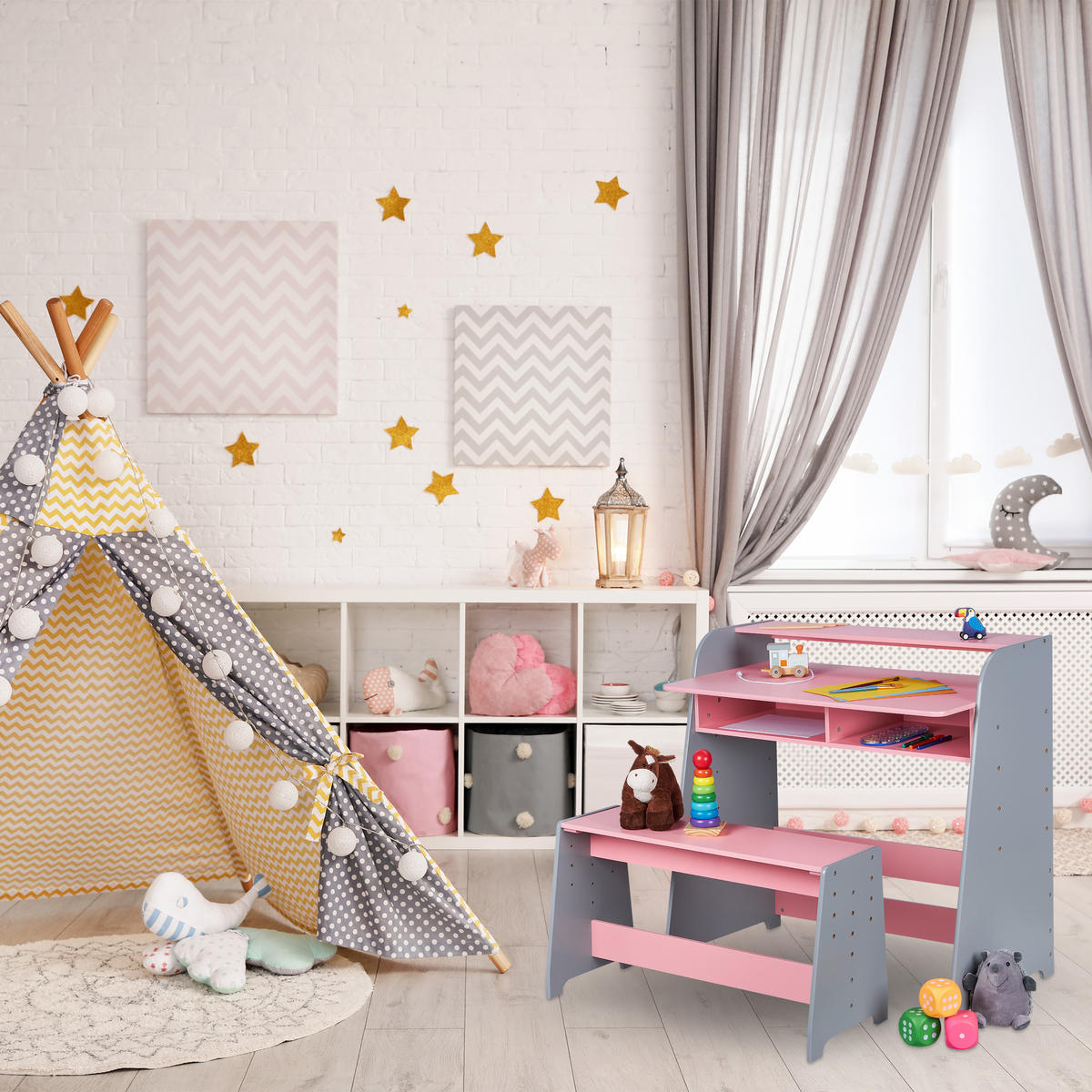 2-TLG.KINDERTISCH - Multicolor, Holzwerkstoff (90/88/48cm) - Relaxdays