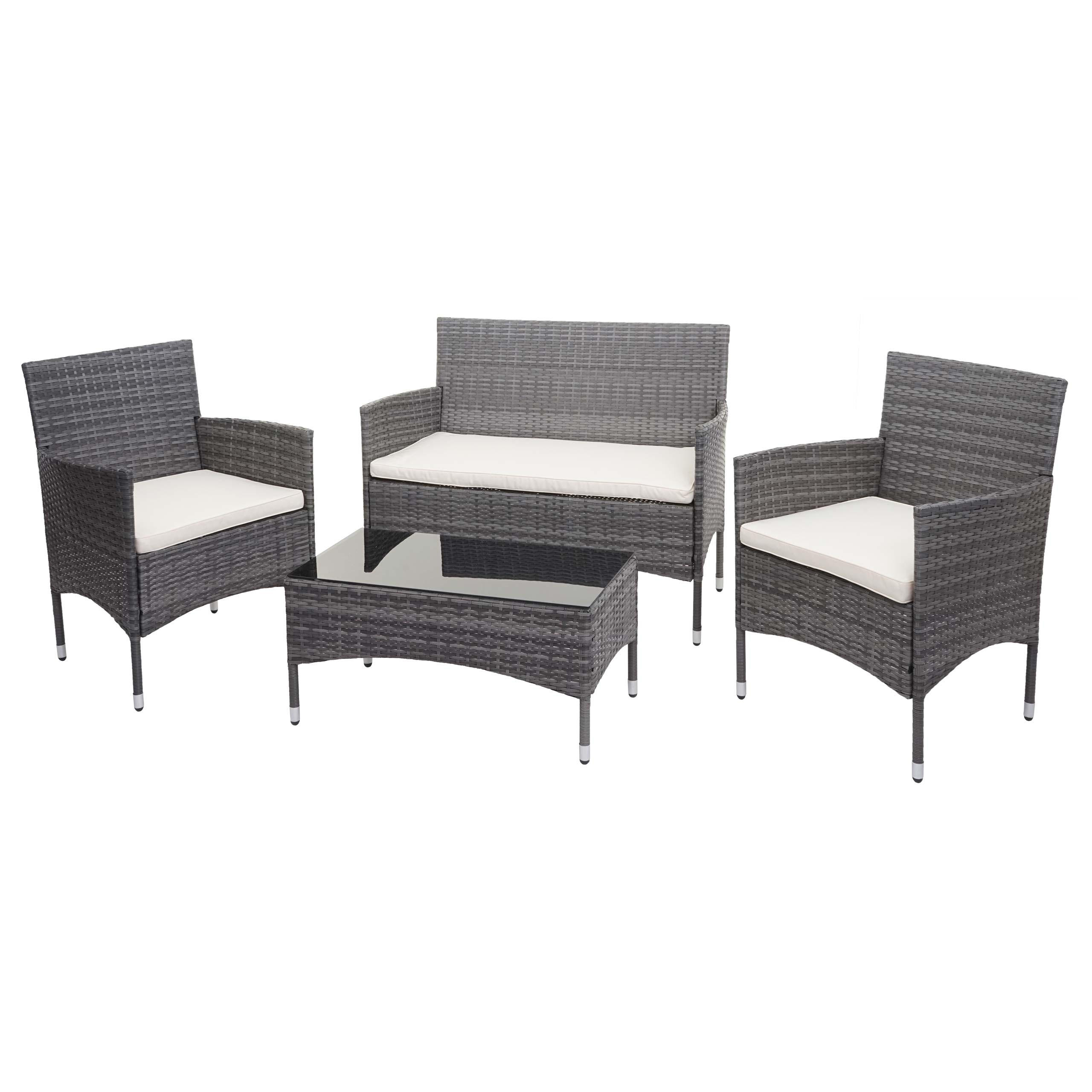 POLY-RATTAN GARNITUR Grau, Cremeweiß - Weiß/Grau, Kunststoff - MCW