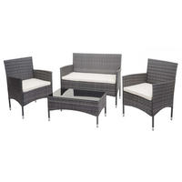 POLY-RATTAN GARNITUR Grau, Cremeweiß - Weiß/Grau, Kunststoff - MCW