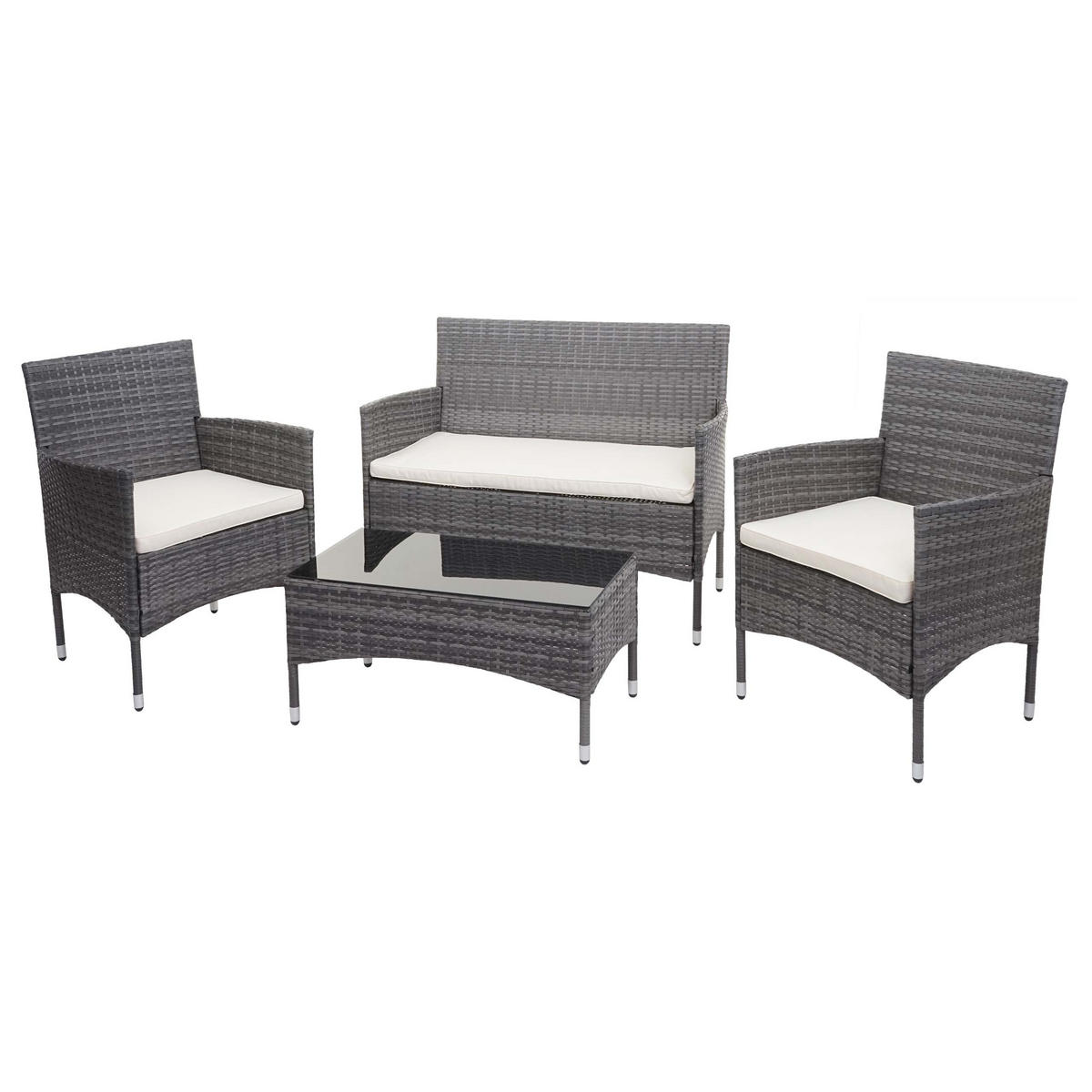 POLY-RATTAN GARNITUR Grau, Cremeweiß - Weiß/Grau, Kunststoff - MCW