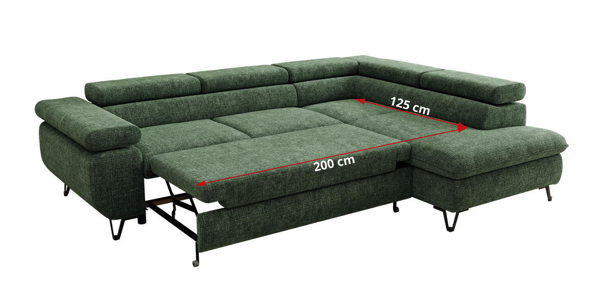 ECKSOFA PABLO L Dunkelgrün Schenille grob gewebt - Rechts Seite - Dunkelgrün/Schwarz, Textil/Metall (273/208cm) - MKS