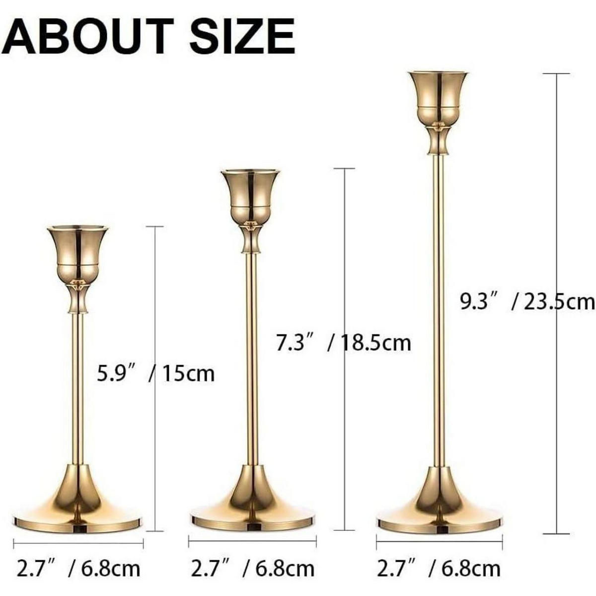 KERZENSTÄNDER 3er Set Metall Gold 15/19/24cm - Goldfarben, Metall (2.7/18.5/23.5cm)