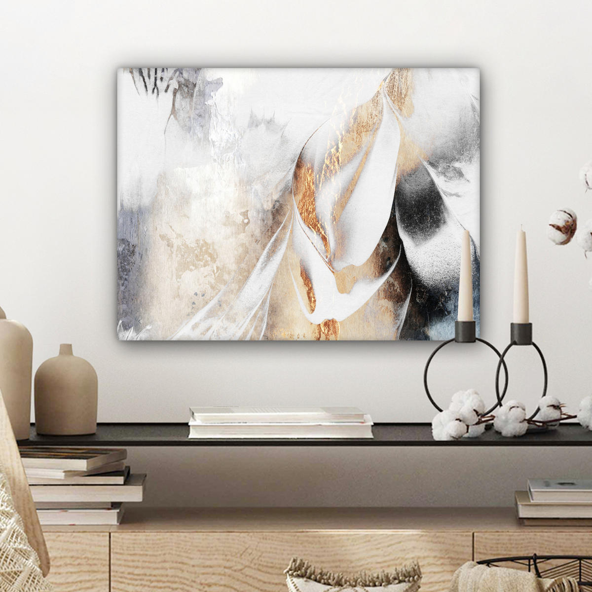 LEINWANDBILD Luxus - Abstrakt - Gold - Weiß 40x30 cm - Goldfarben, Textil (40/30cm) - MuchoWow