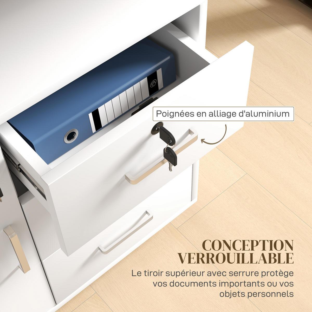 ROLLCONTAINER DE-14504 mit 3 Schubladen Weiß - Weiß, Holzwerkstoff (40/56/60cm) - ComfortXL