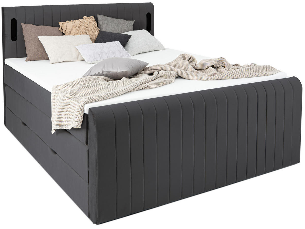 BOXSPRINGBETT FLY anthrazit 200/200 cm H2/H3 Samt - Anthrazit, Textil (200/200cm) - wonello