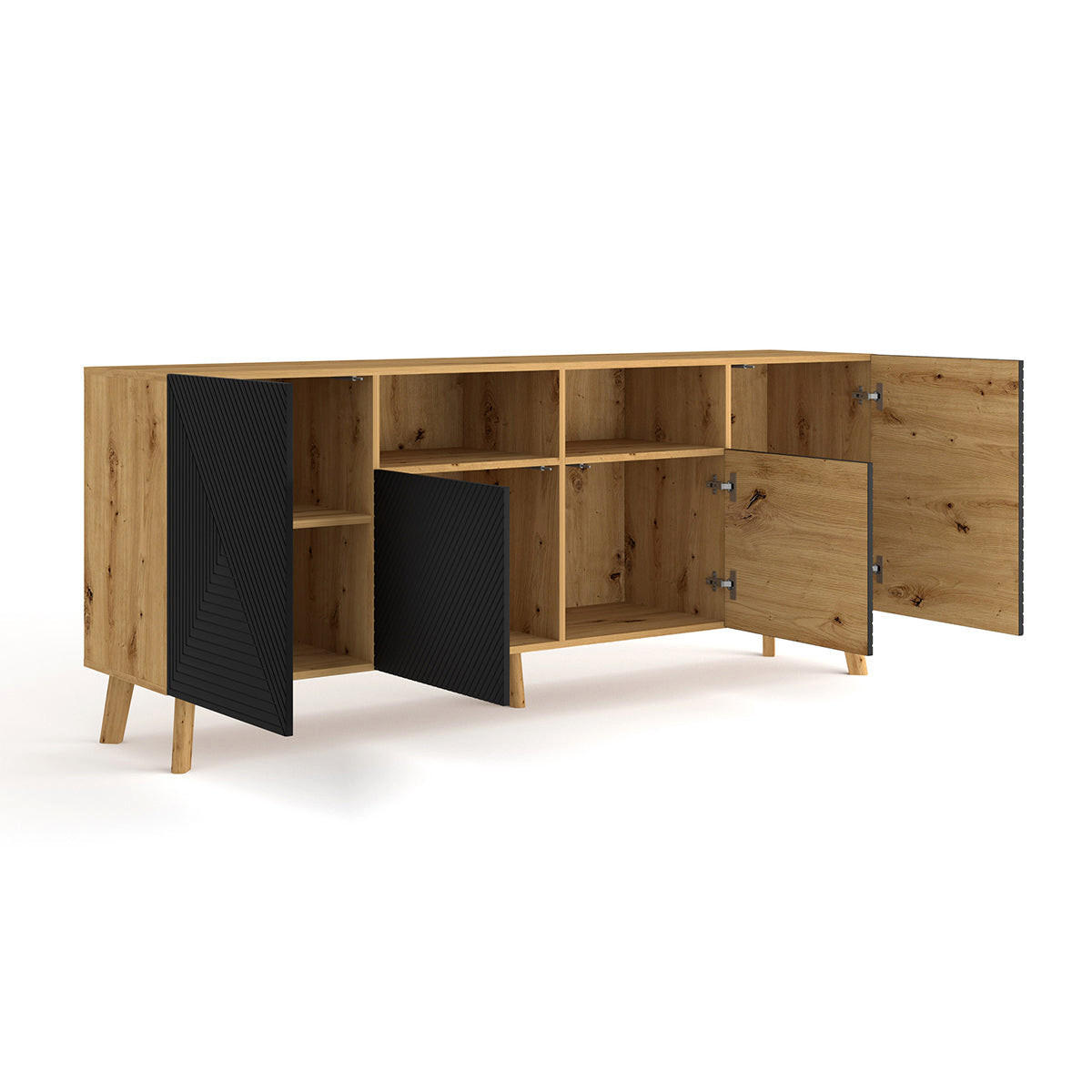 KOMODA Nexa Drevo a čierna farba - čierna, kompozitné drevo (195/80/42cm) - Petits-meubles