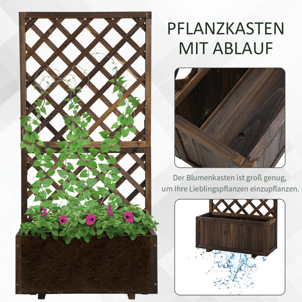 HOCHBEET Massivholz mit Rankgitter 72,5x31,5x149,5 cm - Braun, Holz (31.5/31.5/72.5cm) - ComfortXL