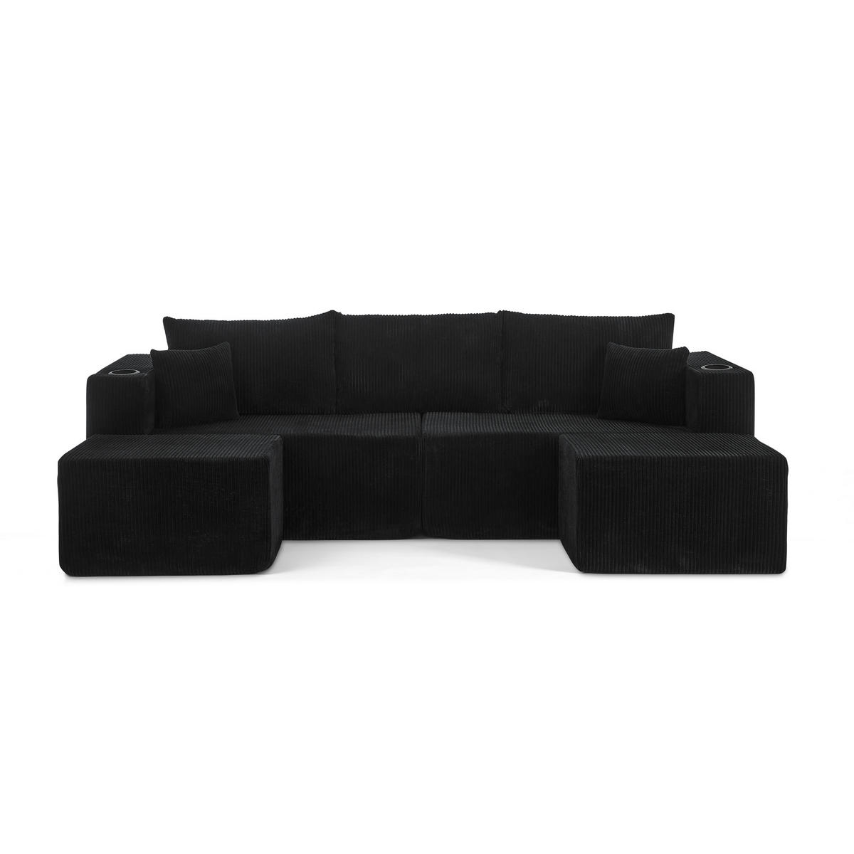 WOHNLANDSCHAFT DE-34629 modular mit 2 Ottomanen Schwarz - Schwarz, Textil (138/75/230cm) - ComfortXL