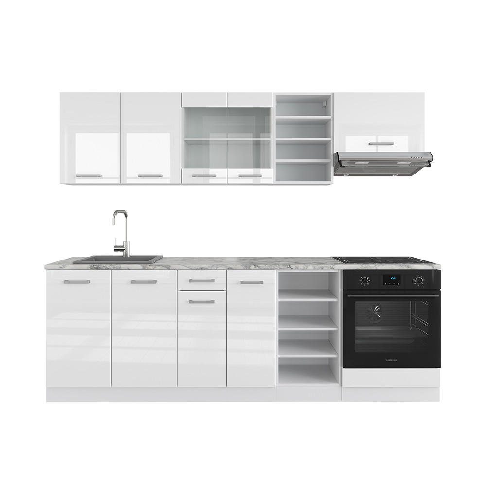 KÜCHENZEILE R-Line Weiß Hochglanz/Weiß 240 cm ohne AP - Weiß Hochglanz/Weiß, Holzwerkstoff (240/81.6/46cm) - Vicco