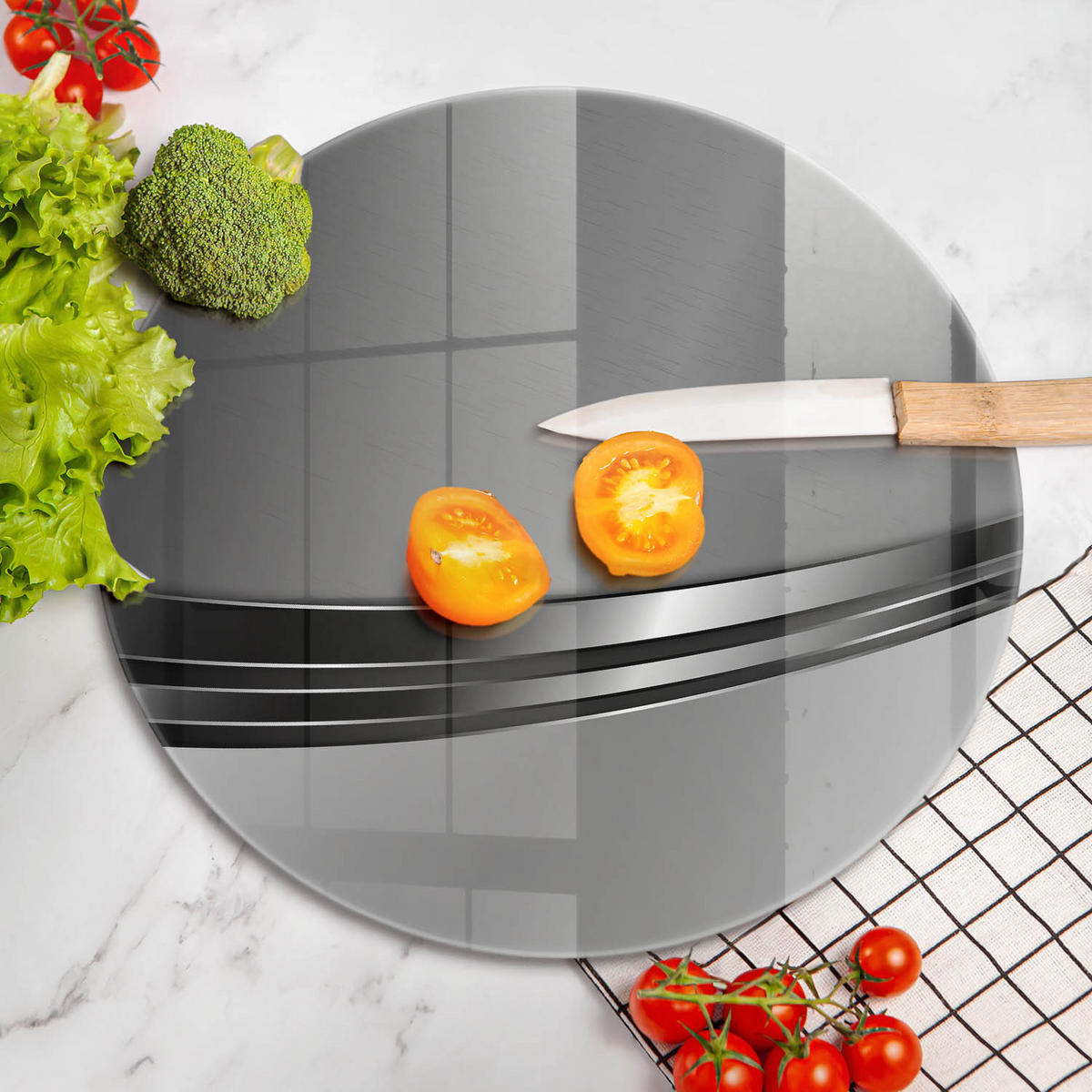 GLASPLATTE Ø 40 cm Metall Abstraktion Struktur - Kupferfarben, Glas (40/40cm) - Wallfluent