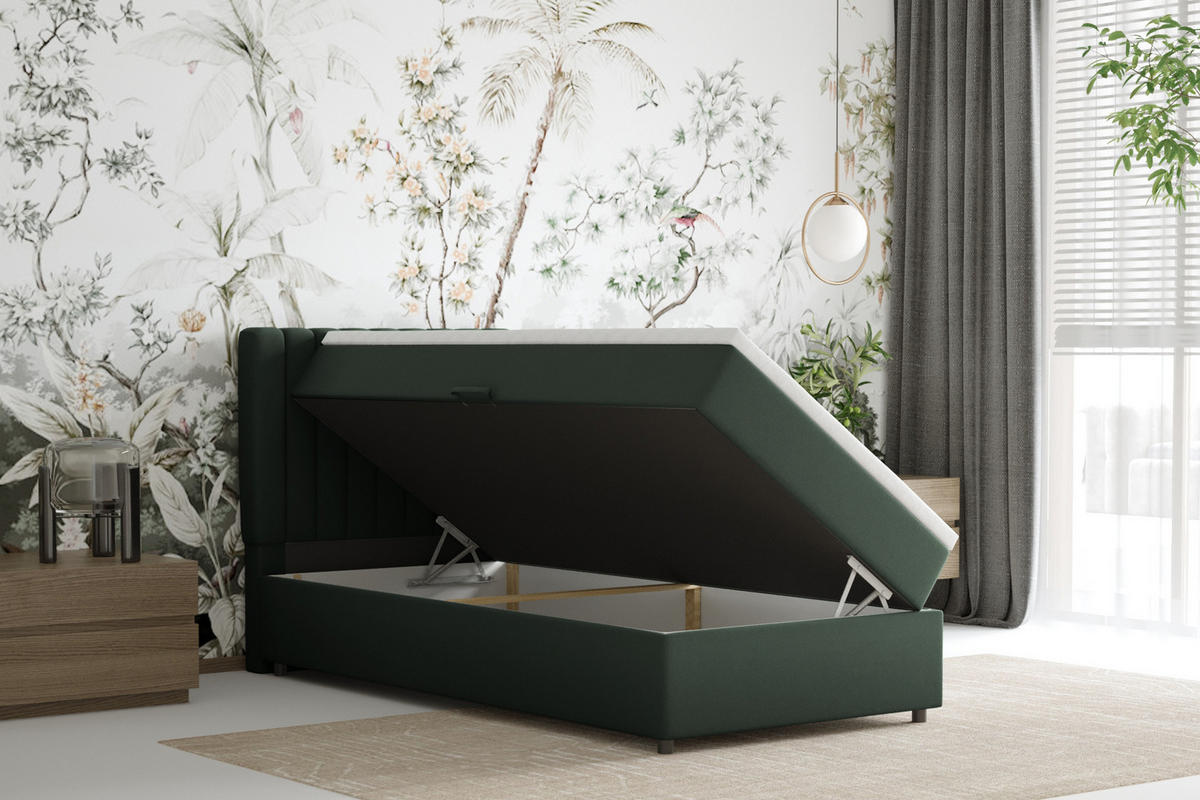 BOXBETT Everest 90 x 200 cm Einzelbett mit hochwertiger Bonell-Matratze und Topper - Grün, Holz (90/200cm) - Panda Möbel