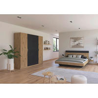 SCHLAFZIMMER Monza in Eiche Artisan und Grau Metallic mit Bettanlage 180x200cm, 2 Nachttischen und Drehtürenkleiderschrank 4türig ohne Spiegel - Braun, Holzwerkstoff (80/200/120cm)