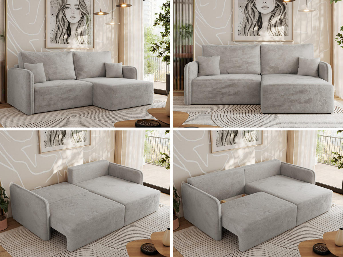 ECKSCHLAFSOFA MESTO L Hellgrau Plüsch - rechts - Hellgrau/Schwarz, Kunststoff/Textil (147/227cm) - MKS