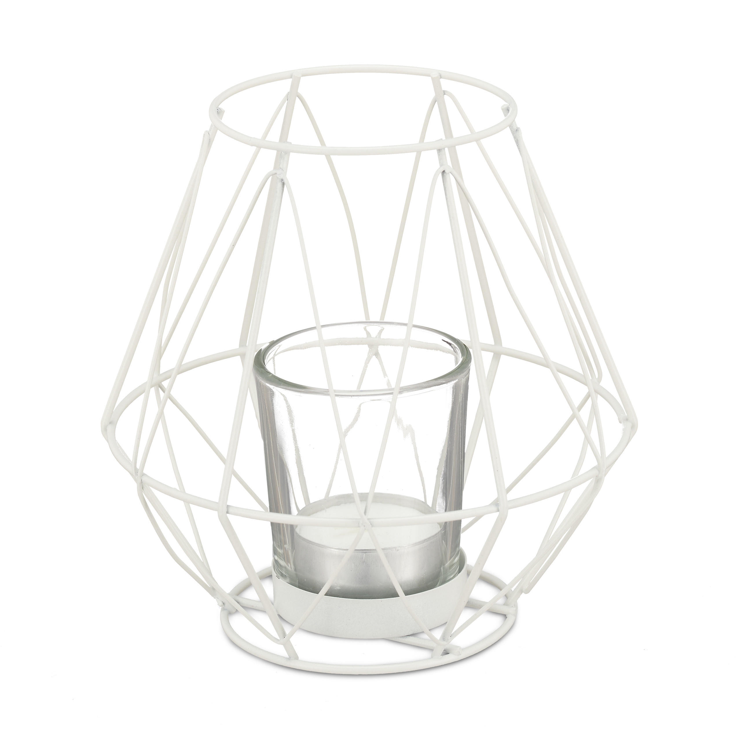 TEELICHTHALTER - Weiß, Glas/Metall (14cm) - Relaxdays