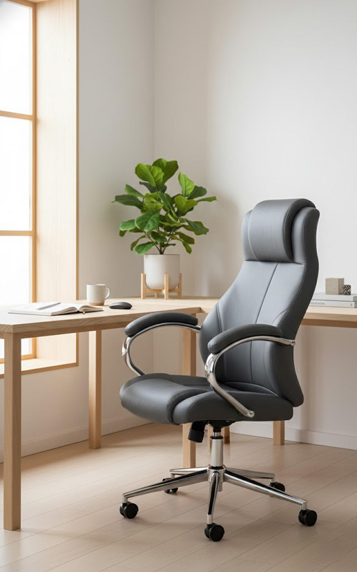 BÜROSTUHL Kyron Echtleder grau - Chromfarben/Grau, Leder/Metall (64/130/79cm) - TPFLiving