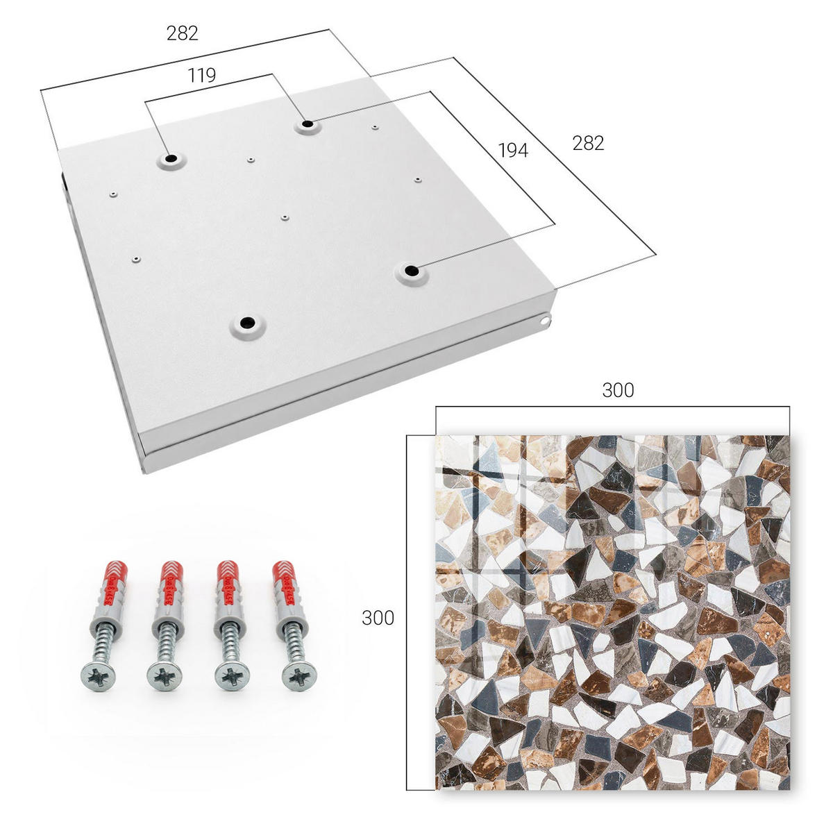 SCHLÜSSELBOX Weiß 30x30 cm – Türöffnung nach rechts - Geometrisches Mosaik - Braun, Metall (30/30/5cm) - TULUP