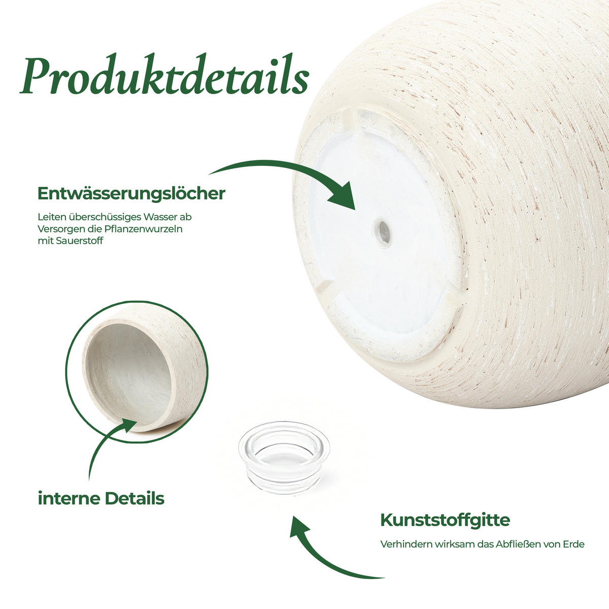 BLUMENTOPF Groß, Rund Übertöpfe 35 cm Durchmesser (Weiβ, 35x32cm) - Weiß, Naturmaterialien (31.8cm)
