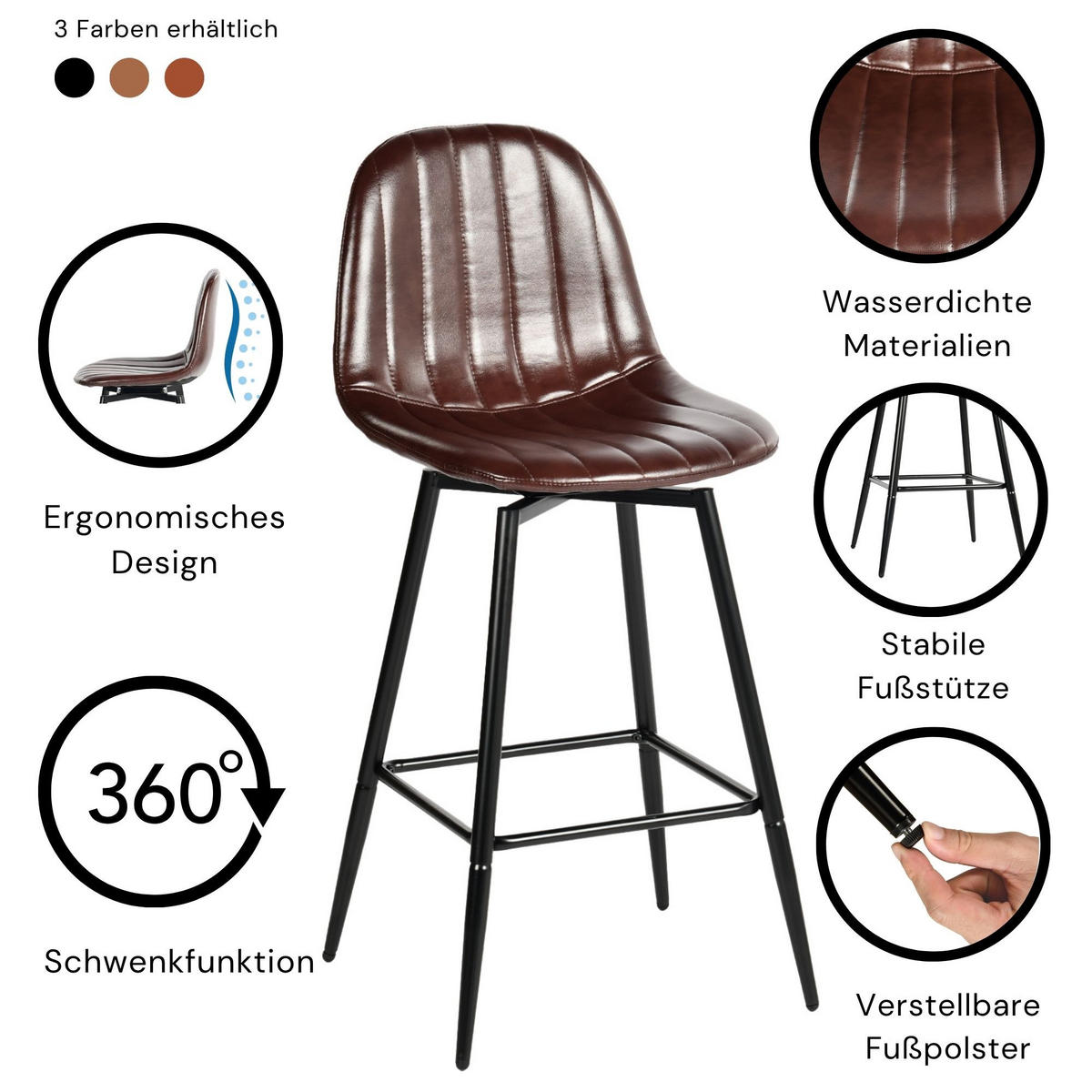 BARHOCKER Drehbare 2er-Set H67 cm - Rotbraun/Schwarz, Textil/Metall (42.5/97/46.5cm) - Urban Meuble