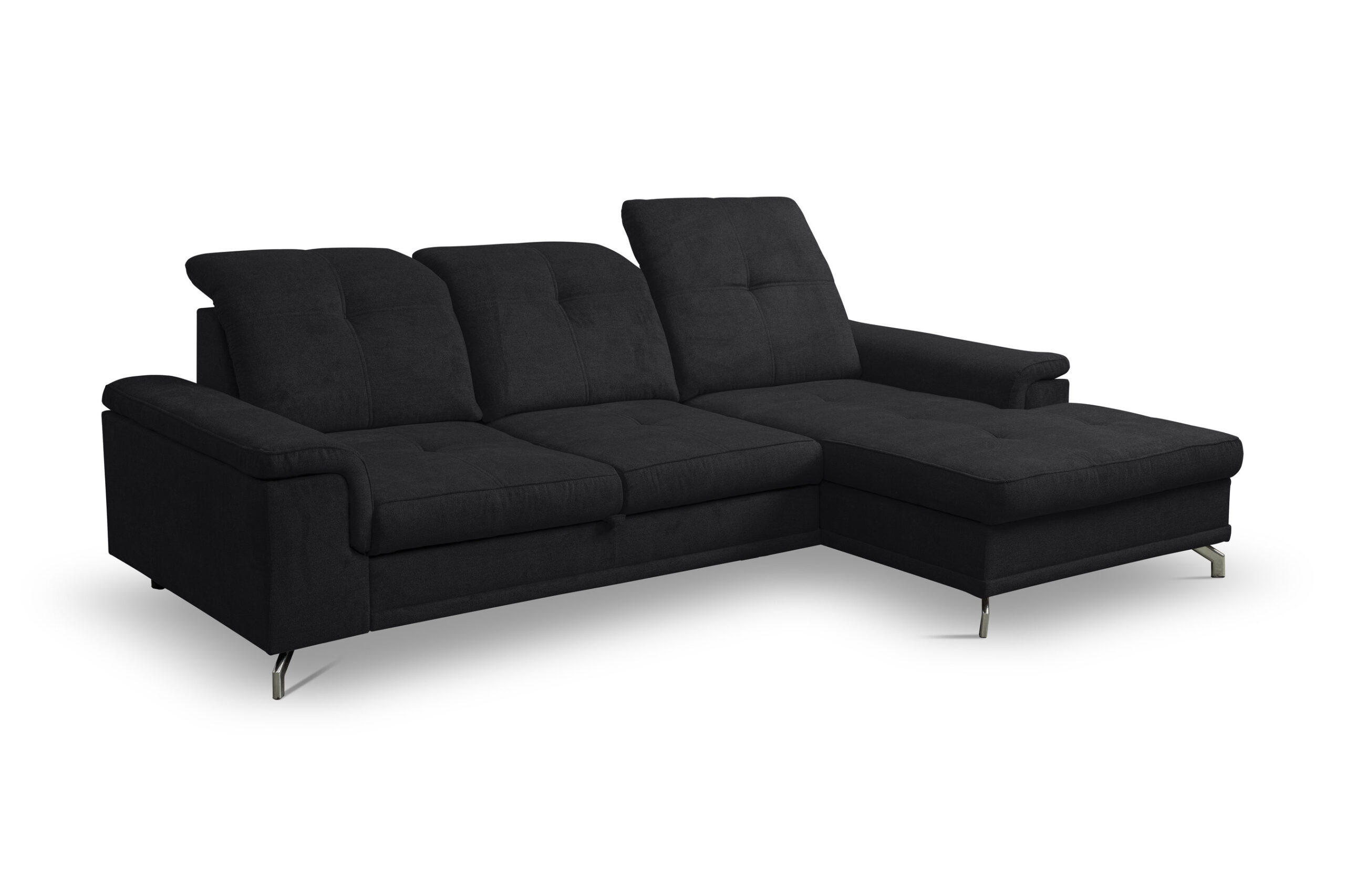 ECKSOFA PANAMA mit Schlaffunktion und Bettkasten, Farbe: Schwarz, Velourstoff, Ottomane Rechts - Schwarz, Textil (270/180cm) - VENASI MÖBEL