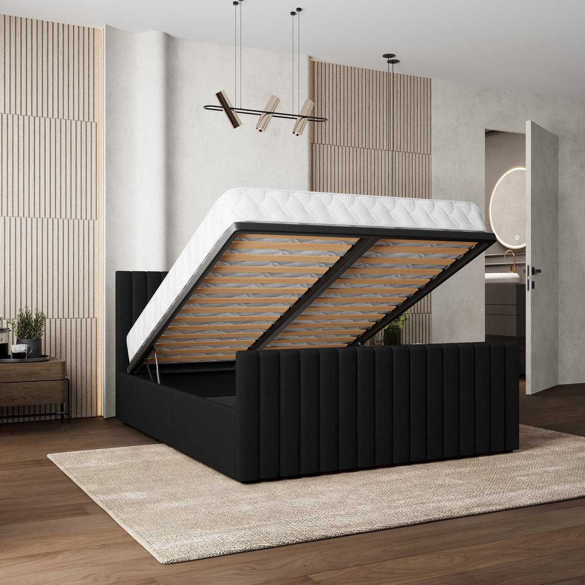 POLSTERBETT CANOVA 140x200 cm mit Bettkästen - Schwarz - Schwarz, Holz (140/200cm) - MASSENO
