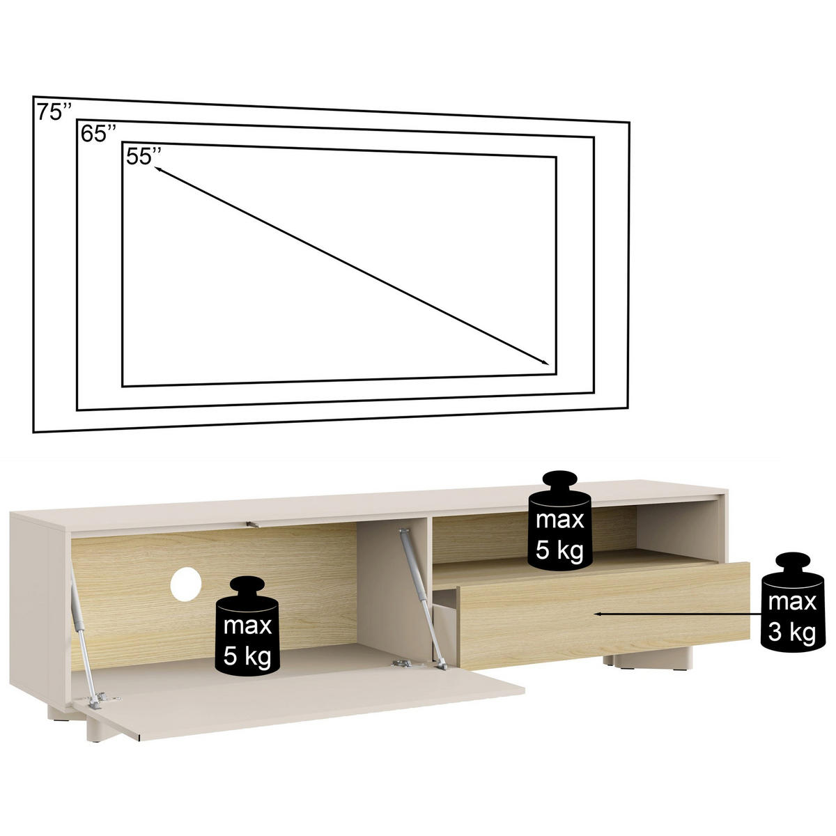 TV stolek Distria Kašmírově šedý 175/46/35 cm - béžová/šedohnědá, kompozitní dřevo (175/46/35cm) - Selsey