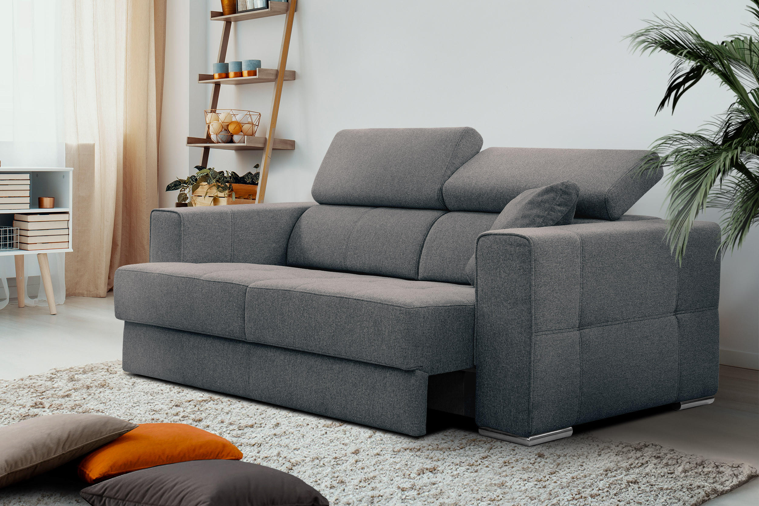 SOFA QUARTZ 3-Sitzer mit Ausziehsitz, dunkelgrau - Dunkelgrau, Holzwerkstoff/Textil (202/80/102cm) - Courtois Laville