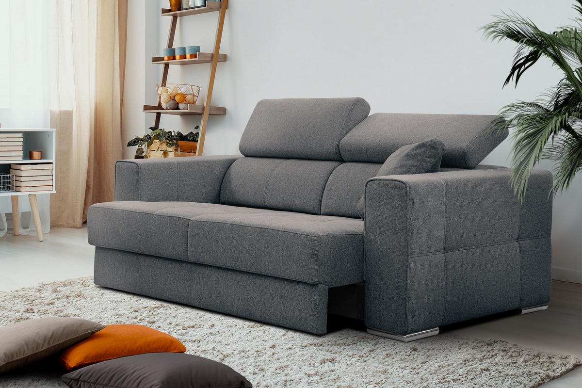 SOFA QUARTZ 3-Sitzer mit Ausziehsitz, dunkelgrau - Dunkelgrau, Holzwerkstoff/Textil (202/80/102cm) - Courtois Laville