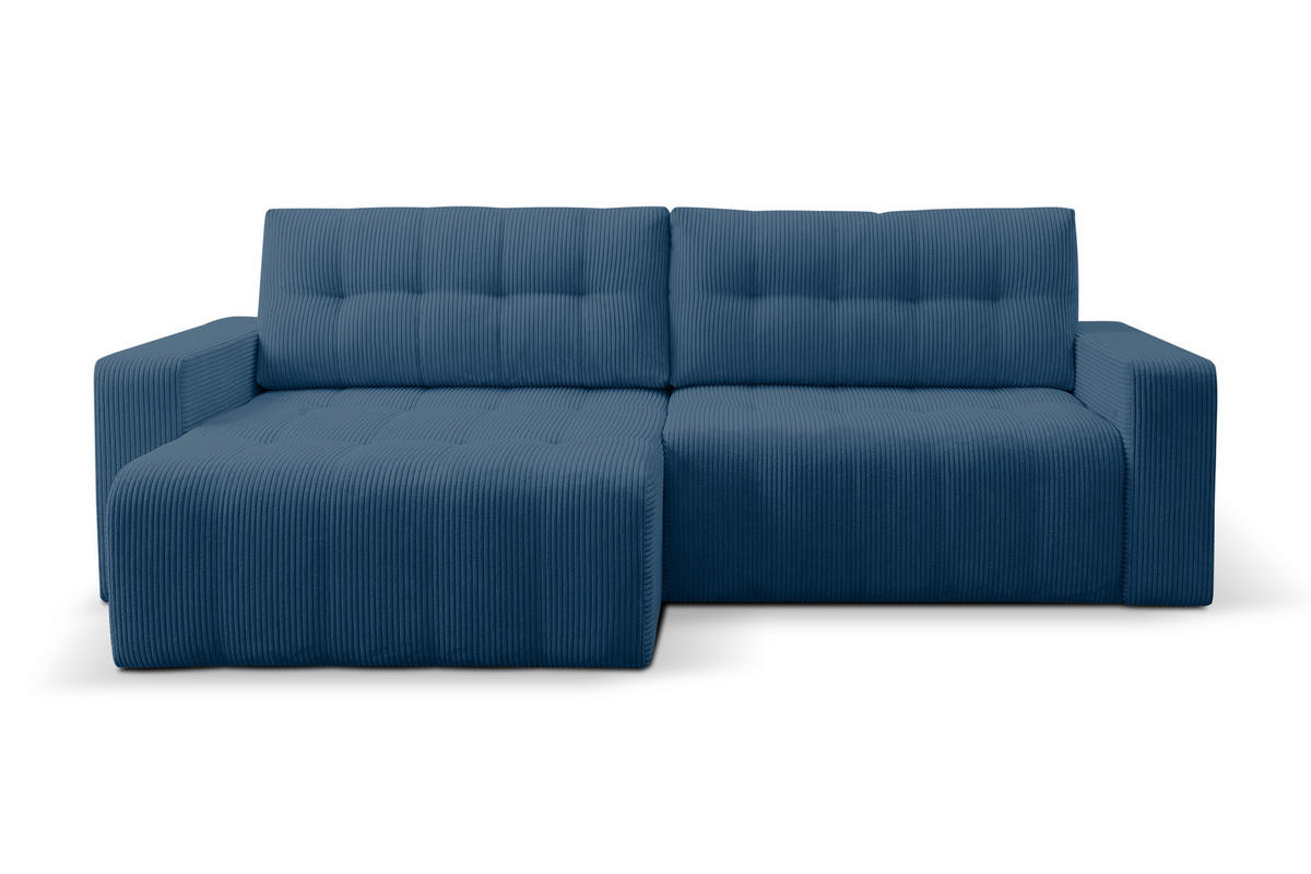ECKSOFA Palermo mit Schlaffunktion und Bettkasten in Cordstoff - Blau, Holz/Holzwerkstoff (245/143cm) - Ravio