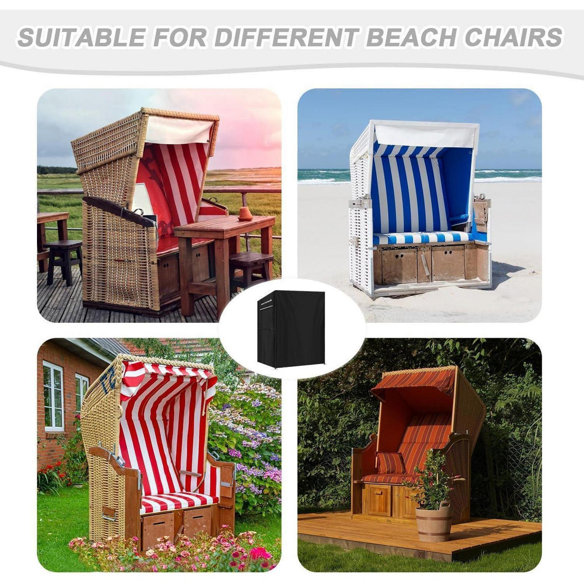 SCHUTZHÜLLE für Strandkorb 120x90x155/140cm 420D Oxford Gewebe Winterfest - Schwarz, Kunststoff (90/155/155cm)