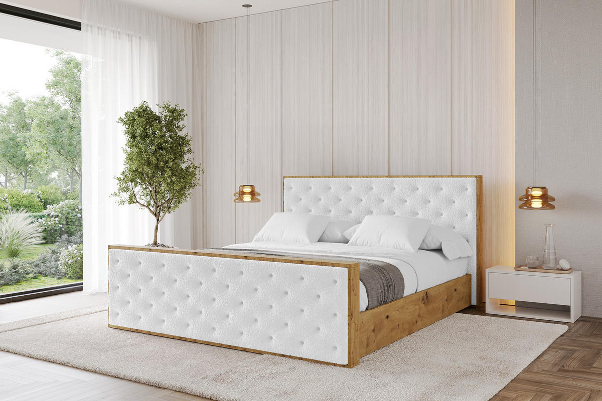 POLSTERBETT mit Bettkasten, Fußteil und Lattenrost, Boxbett ohne Matratze - ENZO3-Z 180x200 Weiß - Weiß, Holzwerkstoff/Textil (180/200cm) - ALTDECOR