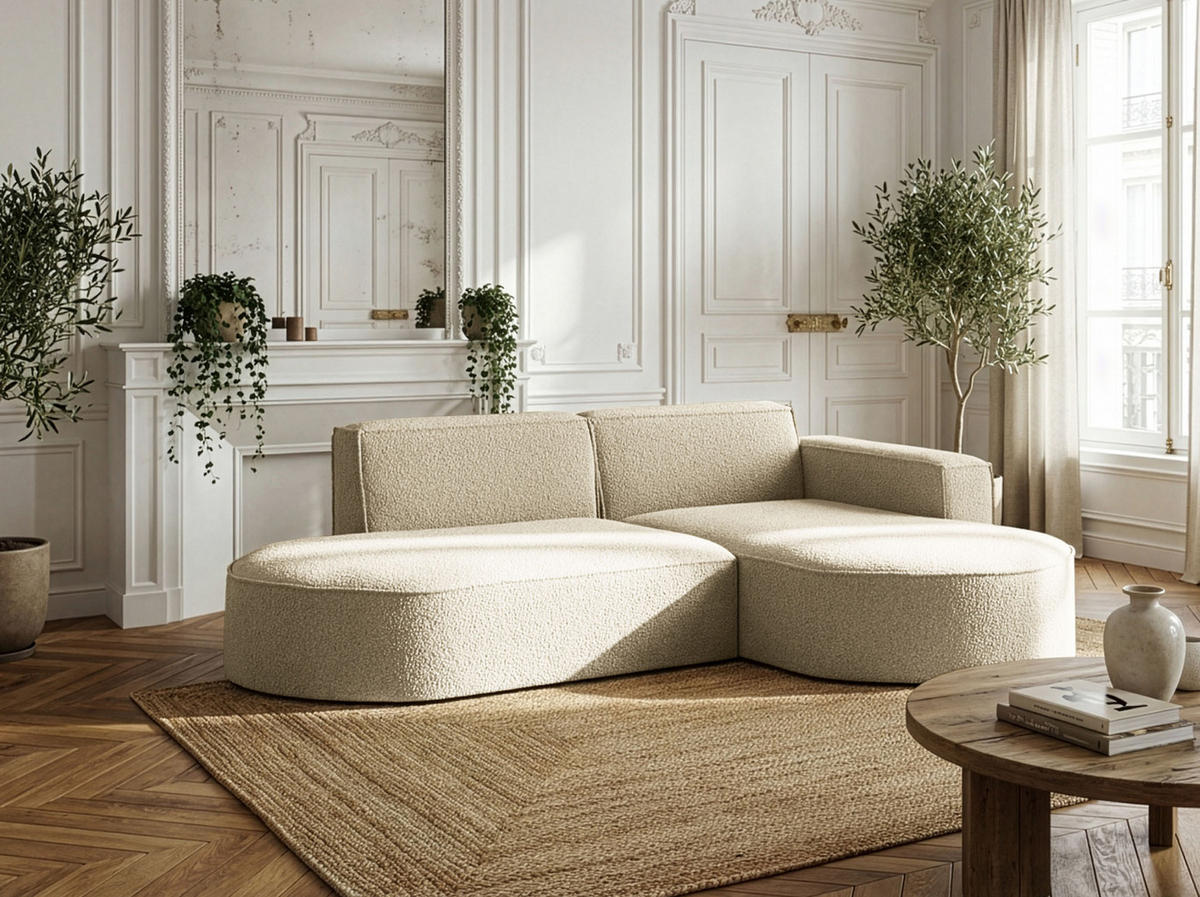 ECKSOFA Hana L-Form 3-Sitzer Ecke Rechts, Boucle, Beige 241/73/168 cm - Beige/Schwarz, Textil/Metall (168/241cm) - WFL GROUP