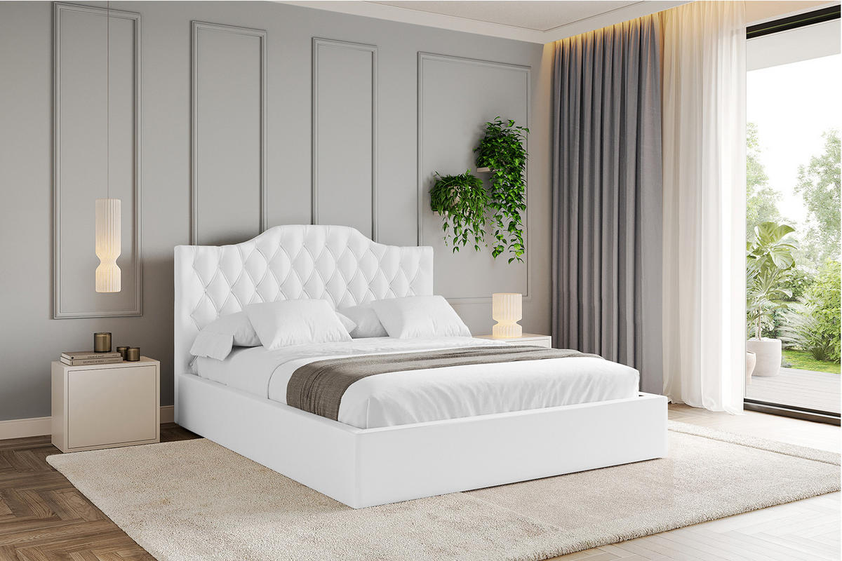 POLSTERBETT mit Bettkasten und Lattenrost, Boxbett ohne Matratze - FALIO 180x200 Weiß Kunstleder - Weiß Hochglanz, Holzwerkstoff/Textil (180/200cm) - ALTDECOR