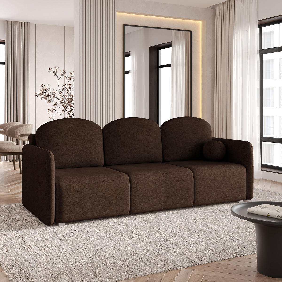 BETTSOFA SUVI III NV Braun Geflochtener Stoff mit Schlaffunktion - Braun, Textil (90/85/220cm) - MASSENO