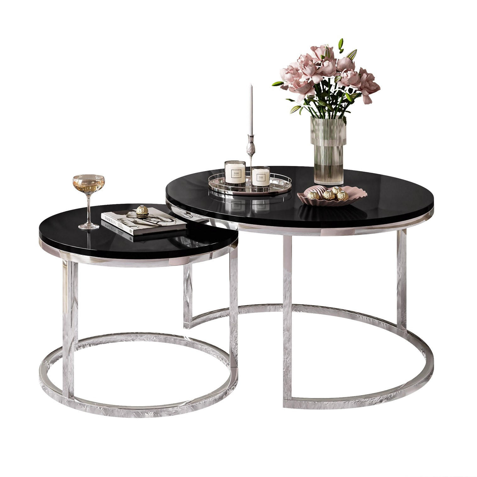 COUCHTISCH 2-in-1 CIRI CHROME Hochglanz - Silberfarben, Holzwerkstoff (70/70/48cm) - Lookway
