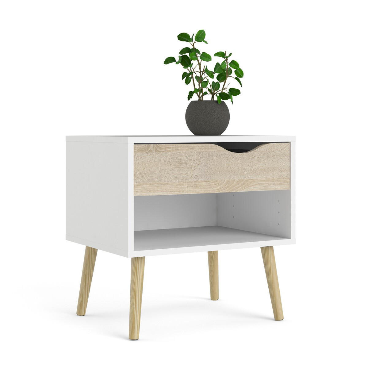 NACHTTISCH mit 1 Schublade, 1 Fach weiß und Eiche Dekor billund 50,2/39,1/49,7 cm - Weiß, Holzwerkstoff (50/50/39cm) - ebuy24