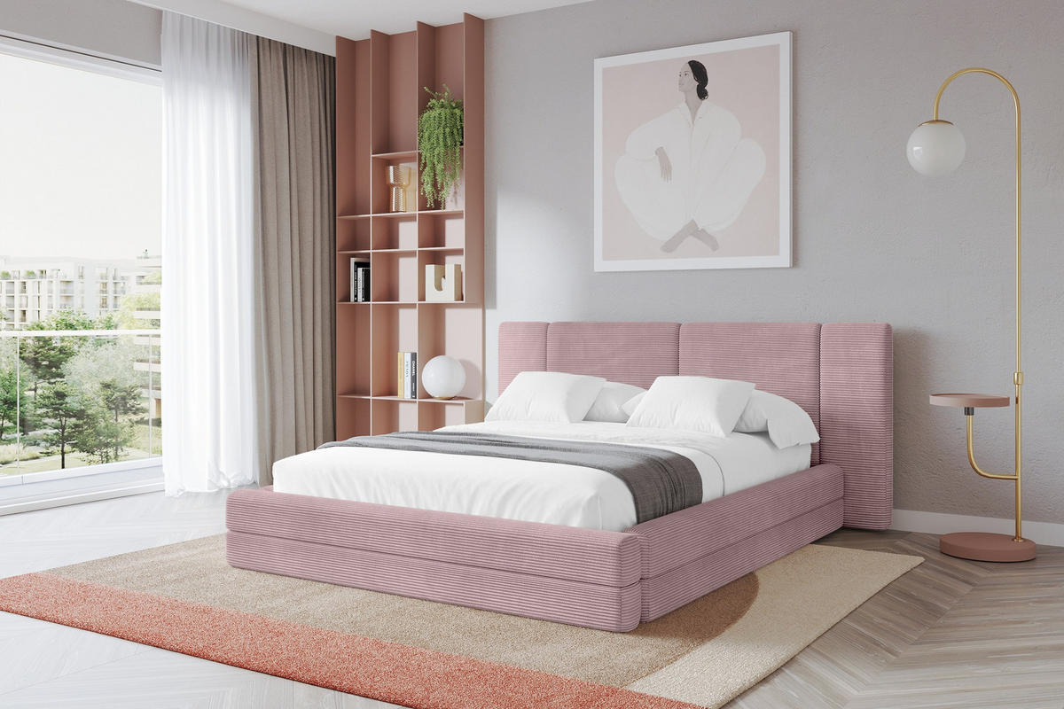 POLSTERBETT mit Bettkasten und Lattenrost, Boxbett ohne Matratze - TEVO 200x200 Rosa - Rosa, Holzwerkstoff/Textil (200/200cm) - ALTDECOR