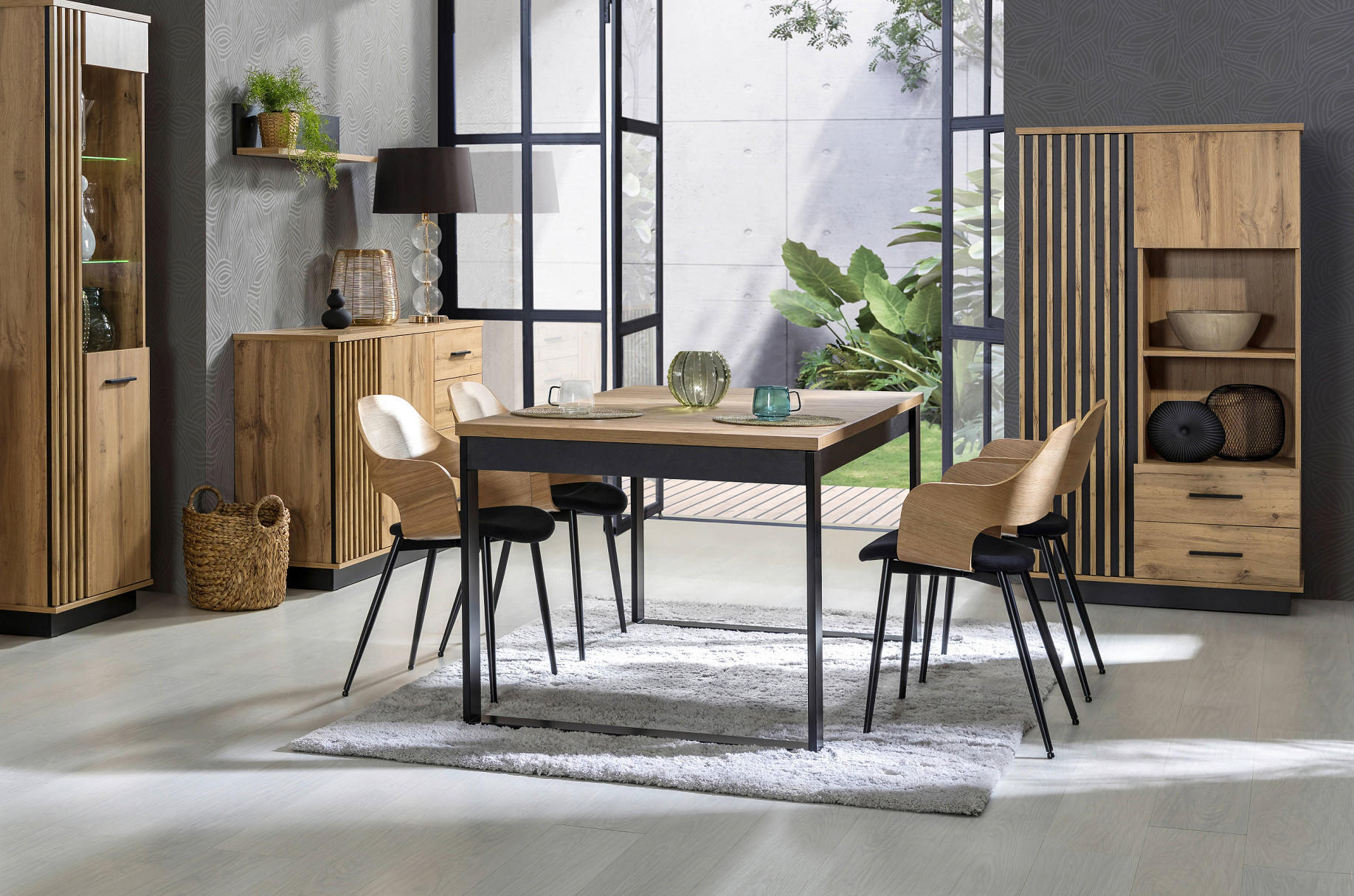 ESSTISCH rechteckig Eiche Wotan Schwarz ausziehbar - Eiche Wotan/Schwarz, Holzwerkstoff (90/240/77cm) - designimpex