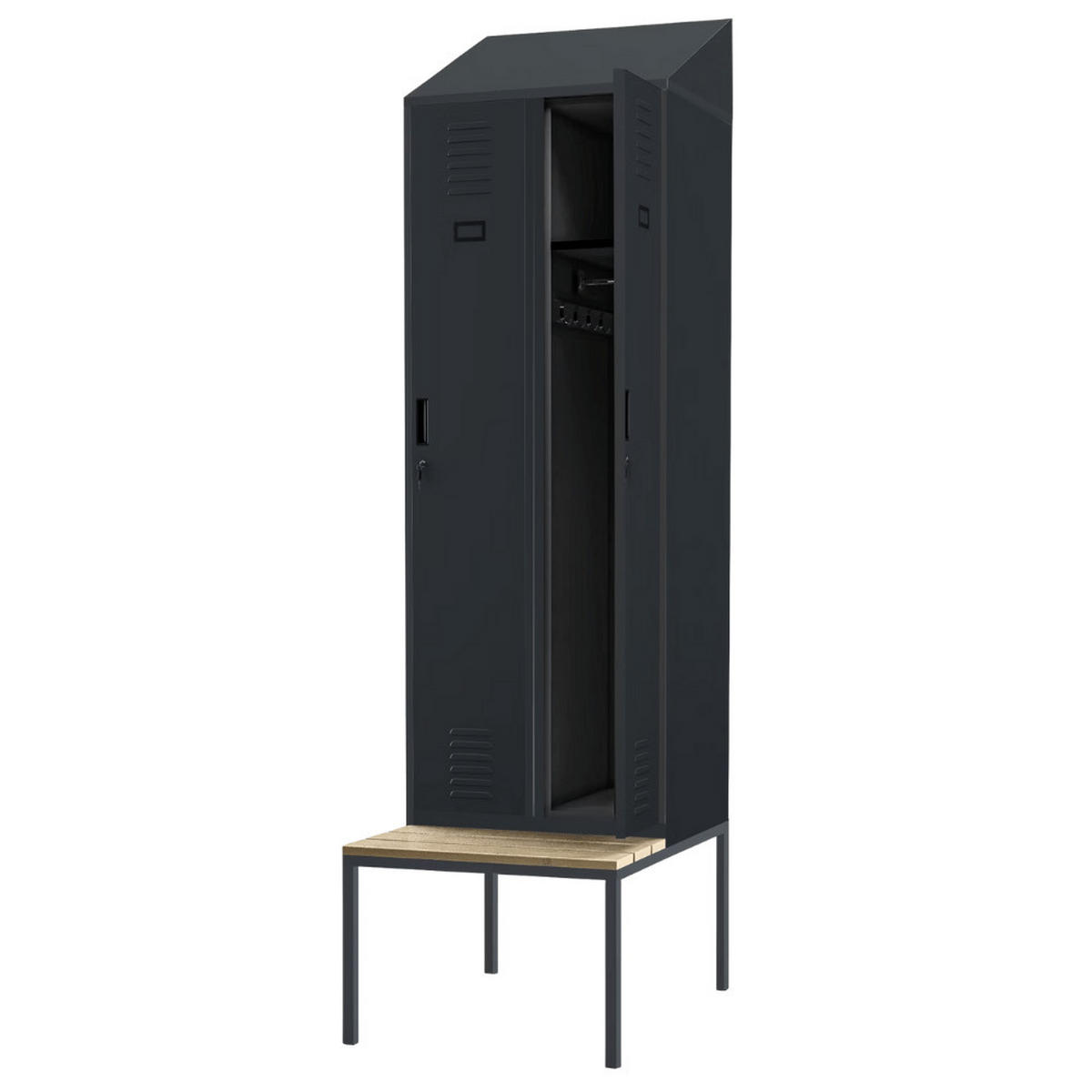 UMKLEIDESCHRANK Spind mit Sitzbank BARCA 2 Abteile 229,5x60x85cm Anthrazit - Anthrazit, Metall (60/229.5/85cm) - DELUKE