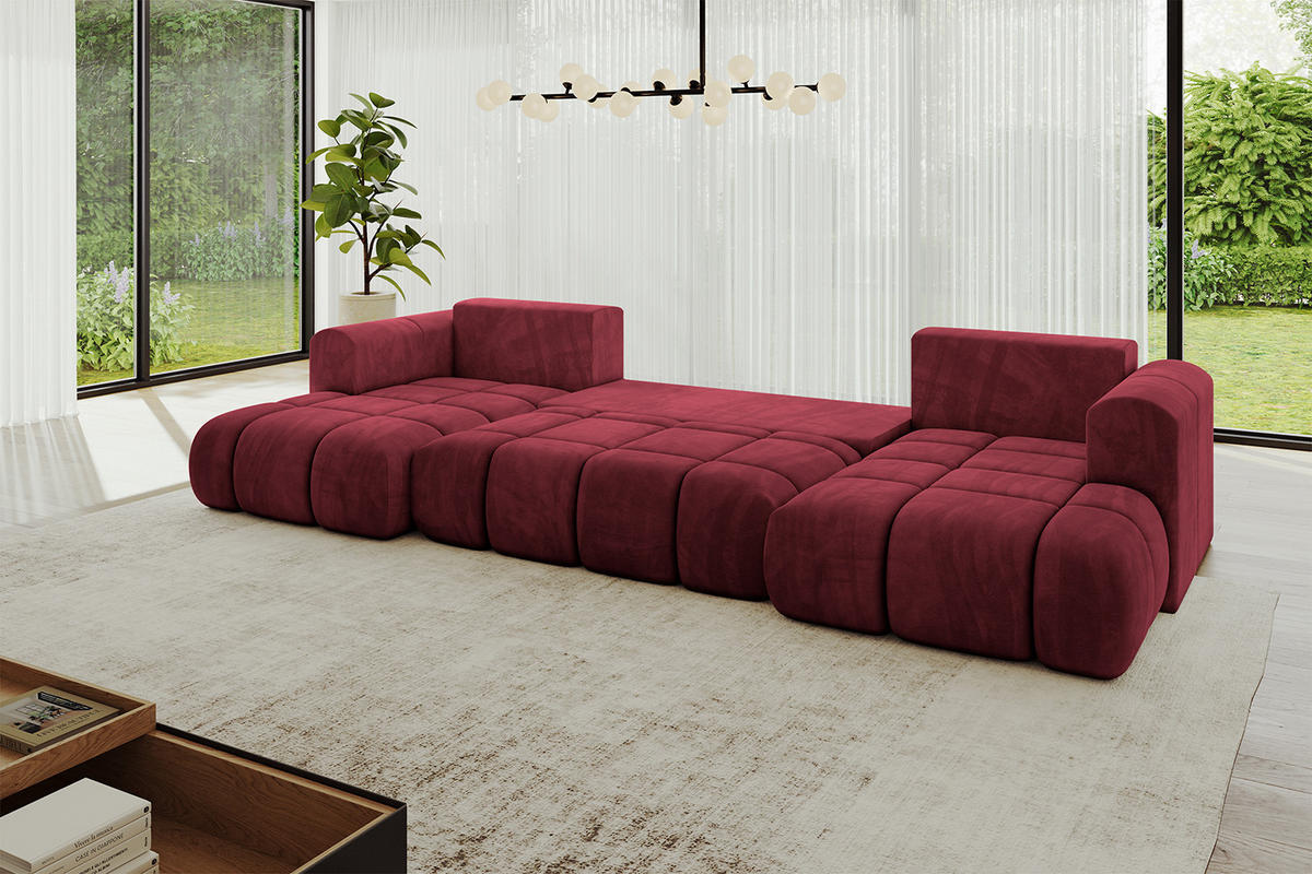 WOHNLANDSCHAFT Ottomane Links CLOUD-U-v1 414x180x40 Bordeaux Velours - Bordeaux, Holzwerkstoff/Kunststoff (414/90/180cm) - ALTDECOR