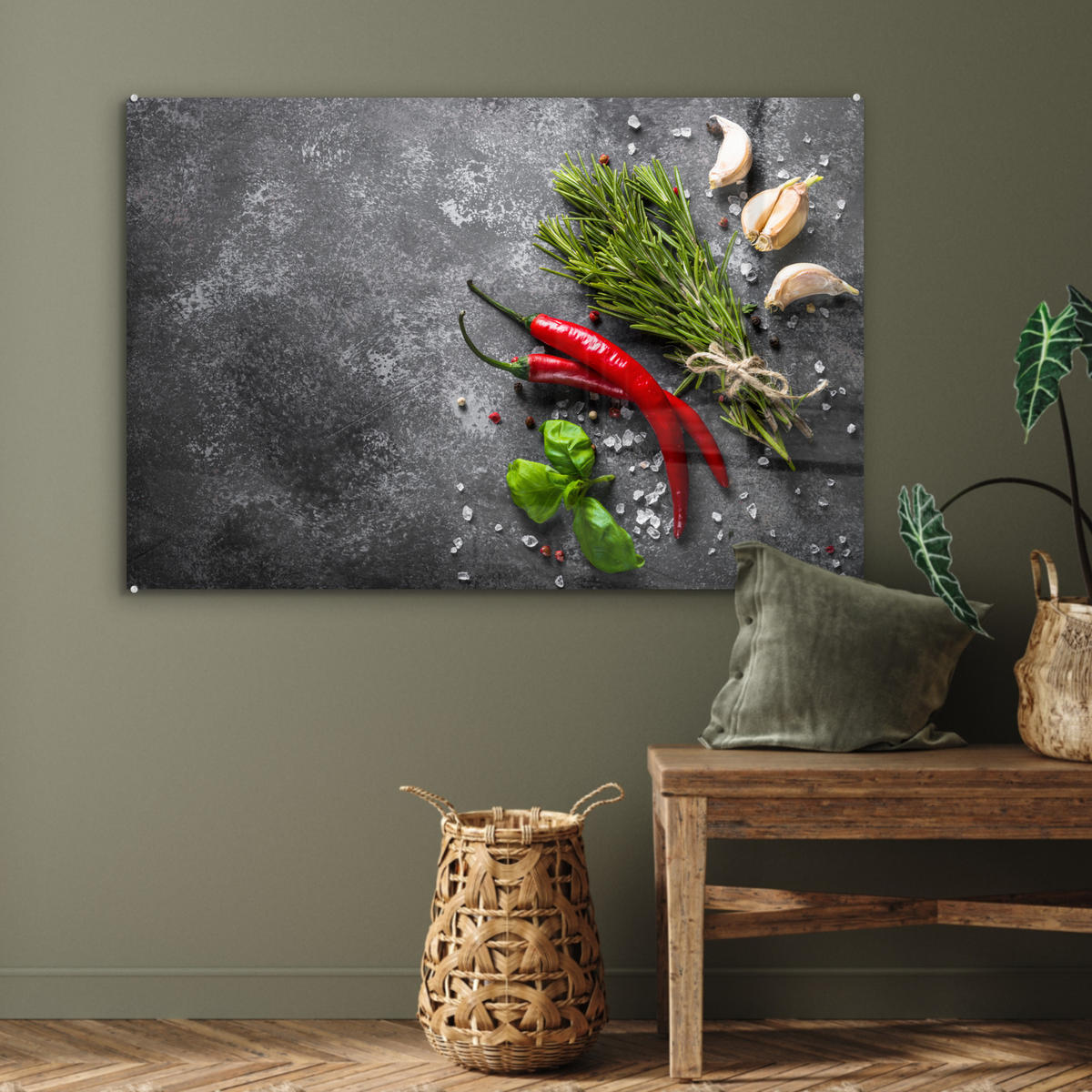 ACRYLGLASBILD Pfeffer - Kräuter - Gewürze - Beton 120x80 cm - Dunkelgrau, Glas (120/80cm) - MuchoWow