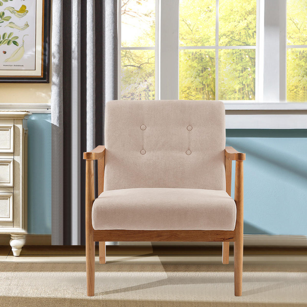POLSTERSESSEL 74/70/81 cm Armlehnen Holzrahmen Leinen Beige - Beige, Holz/Textil (74/81/70cm) - Livingandhome