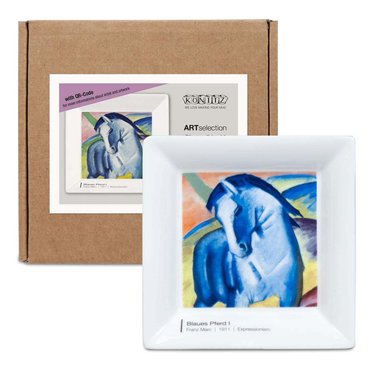 KAFFEEBECHER Vide Poche Blaues Pferd I - Franz Marc im Geschenkkarton - Naturfarben, Keramik (0.4L) - Könitz