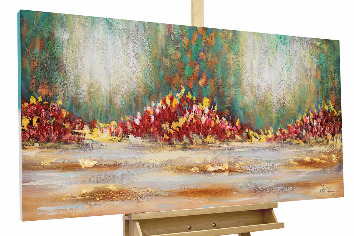 ACRYLBILD HANDGEMALT 120/60 cm - Blau/Rot, Holz/Textil (1.78/60cm) - KUNSTLOFT