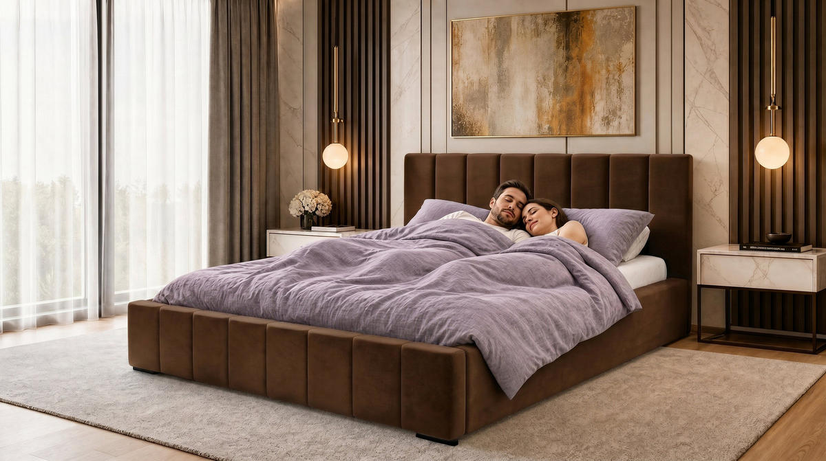 MARPUR Polsterbett NERO 180x200 cm mit Bettkasten und Lattenrost, Dunkelbraun - Chromfarben/Dunkelbraun, Holz/Holzwerkstoff (180/200cm) - Marpur