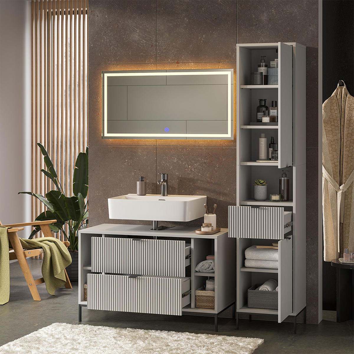 BADMÖBEL-SET Eliza Grau 3 Teile - Grau, Holzwerkstoff (100/63/45.1cm) - Vicco