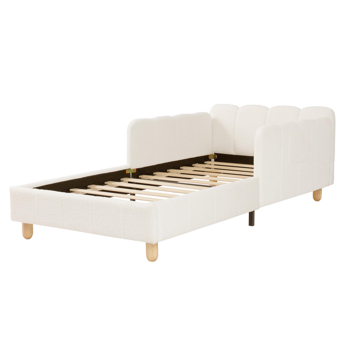 KINDERBETT 90/200 mit Rausfallschutz und gepolstertem Kopfteil in Beige - Beige, Holzwerkstoff/Textil (90/200cm) - EVRYAE