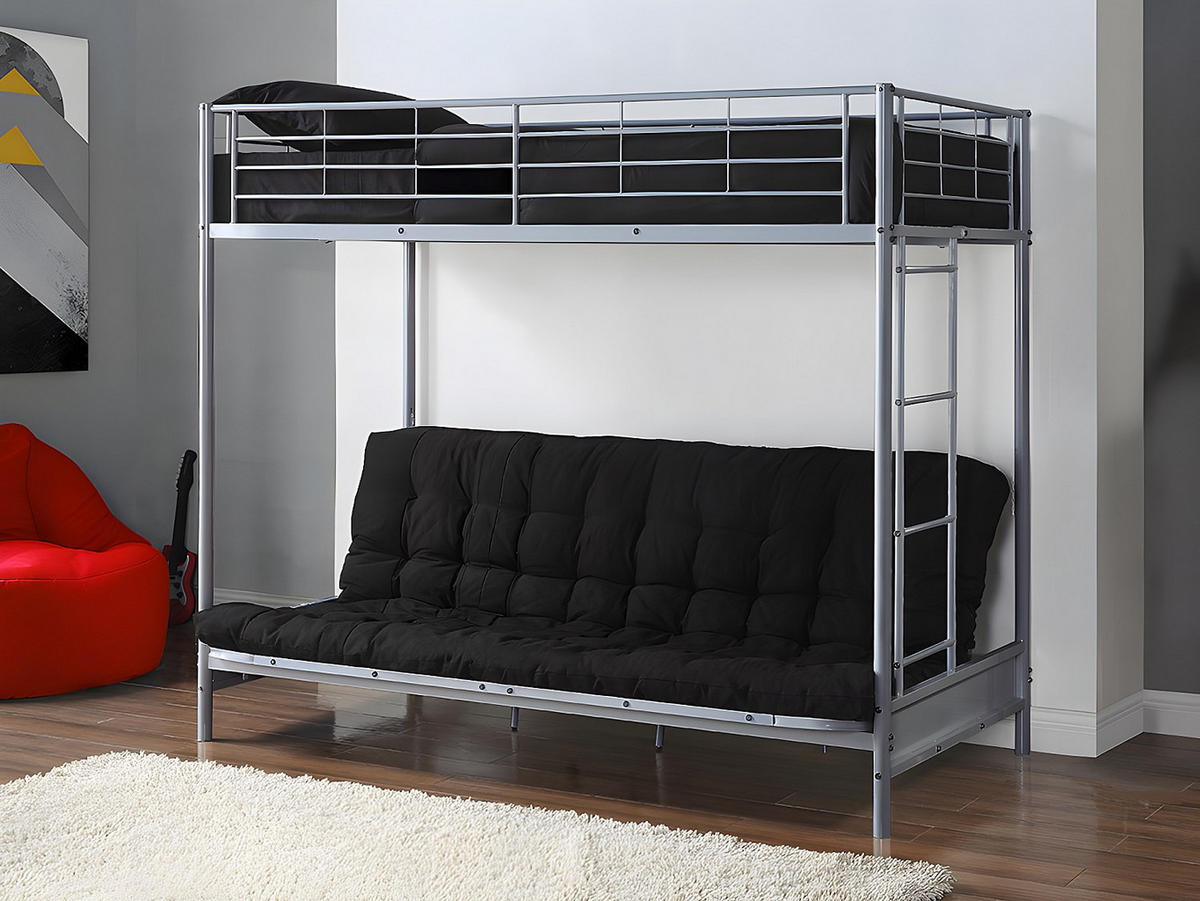 HOCHBETT mit Schlafsofa + Futonmatratze + Matratze - 90 x 190 cm - Metall - Silberfarben & Schwarz - MODULO IV - Silberfarben, Metall - Vente-Unique
