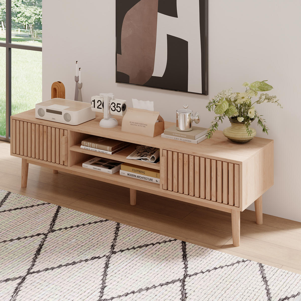 TV-SCHRANK 150 cm Massivholz Naturholz Optik - Naturfarben, Holzwerkstoff (40/48/150cm) - SHOPENTRA