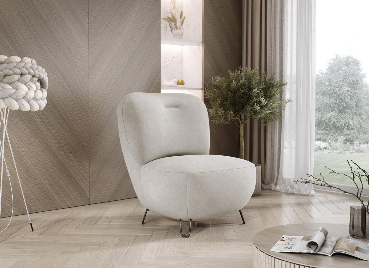 SESSEL LUIS, Skandinavischer Stil – Freistehend, 82×56×82 cm, SCHMUTZIGES BEIGE - Greige/Schwarz, Holz/Textil (82/82/66cm) - DomoHome